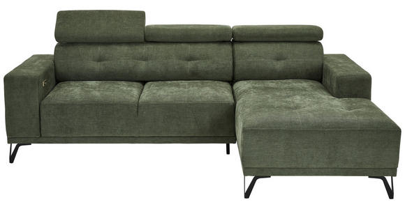 ECKSOFA Olivgrün Chenille  - Schwarz/Olivgrün, KONVENTIONELL, Textil/Metall (264/178cm) - Hom`in