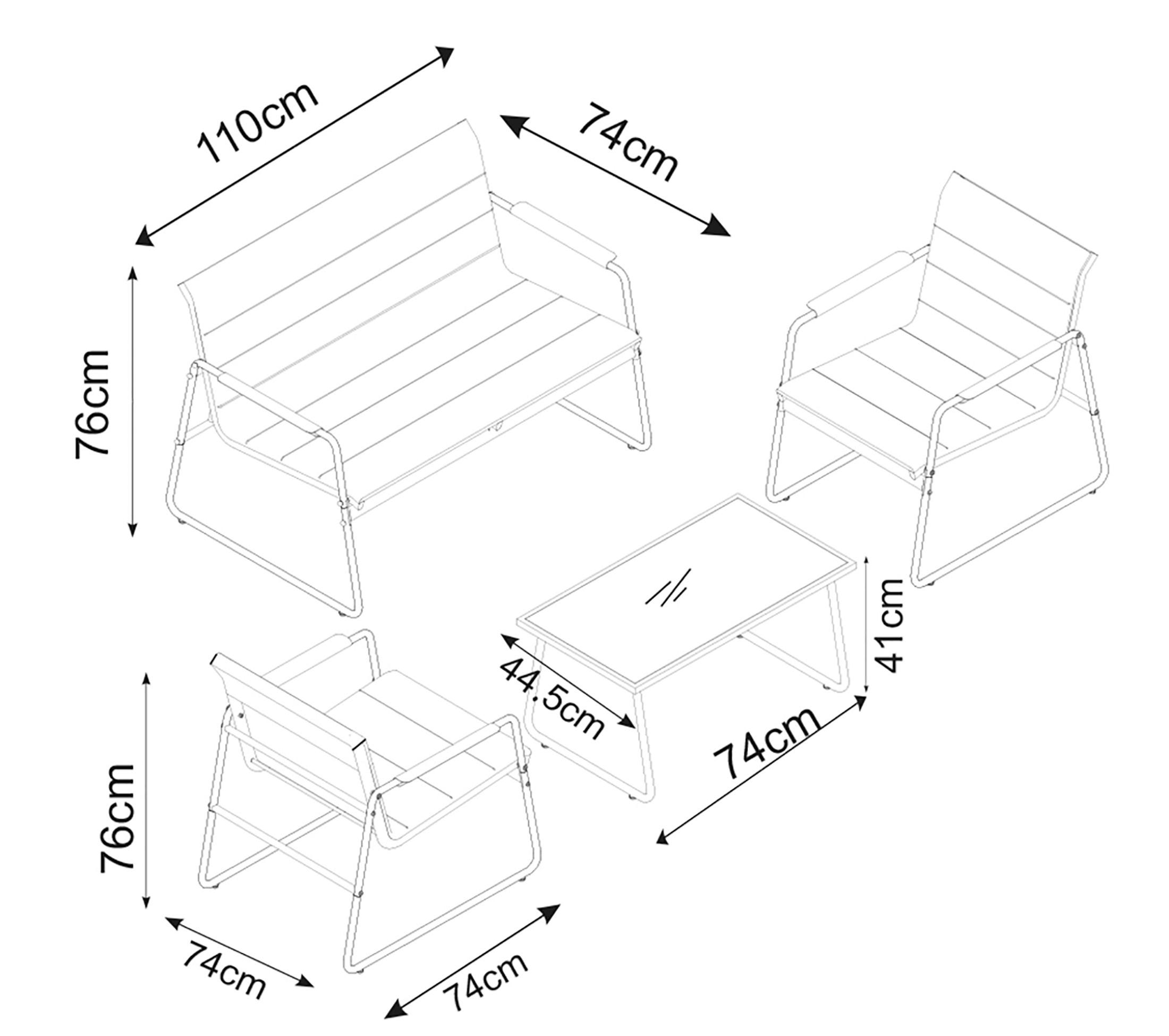 Thumbnail - Gardenson Loungegarnitur, Rot, Schwarz, Metall, Kunststoff, Glas, 4-teilig, Füllung: Kaltschaum, einzeln stellbar, Kufe,...