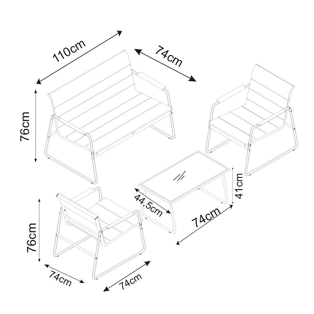 Thumbnail - Gardenson Loungegarnitur, Anthrazit, Schwarz, Metall, Kunststoff, Glas, 4-teilig, Füllung: Kaltschaum, einzeln stellbar,...