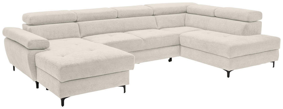 WOHNLANDSCHAFT inkl. Funktion Beige Flachgewebe  - Beige/Schwarz, MODERN, Textil/Metall (180/333/206cm) - Stylife
