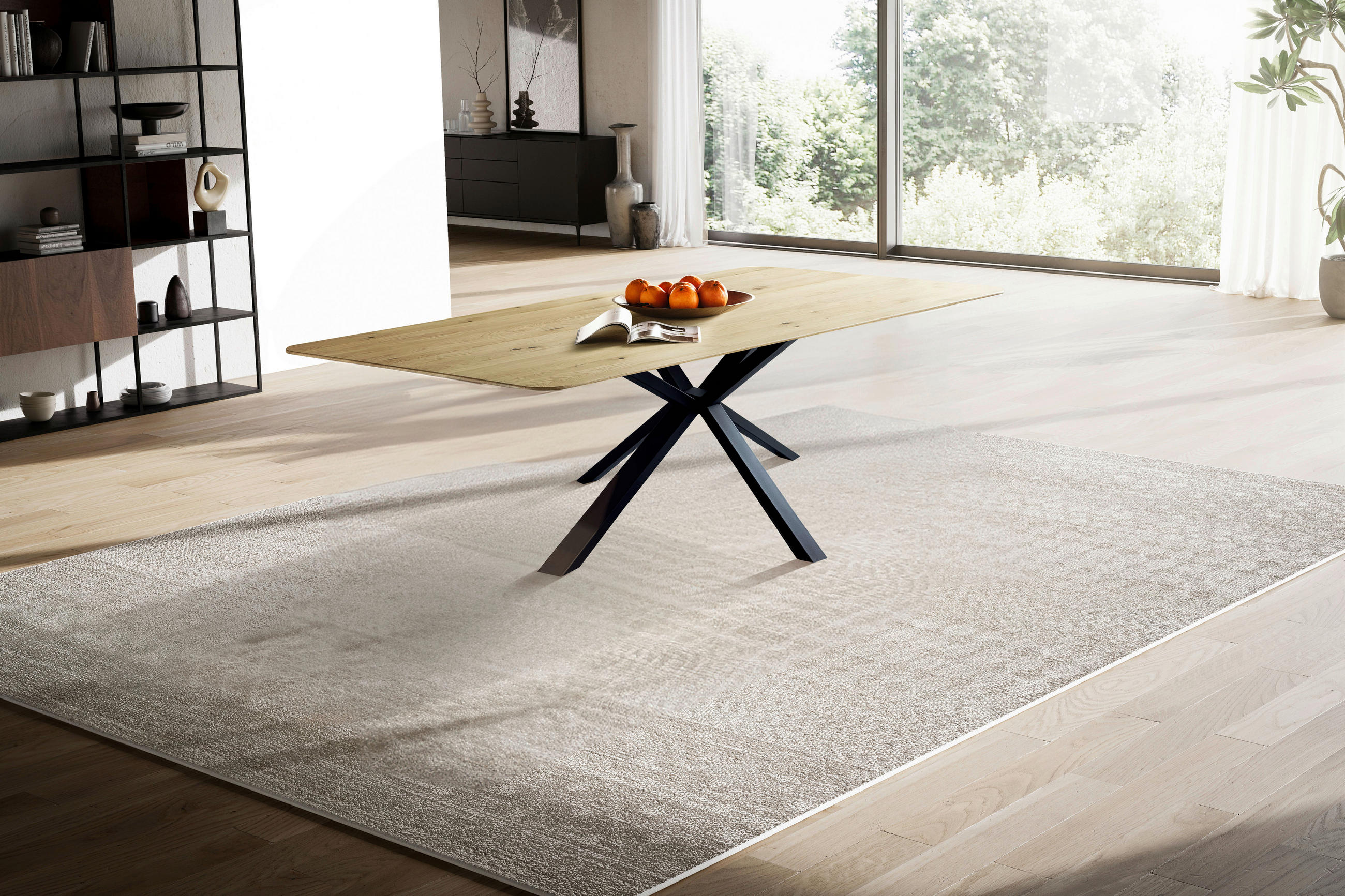 ESSTISCH Eiche massiv rechteckig Schwarz, Eichefarben  - Eichefarben/Schwarz, LIFESTYLE, Holz/Metall (180/90/75cm) - Linea Natura