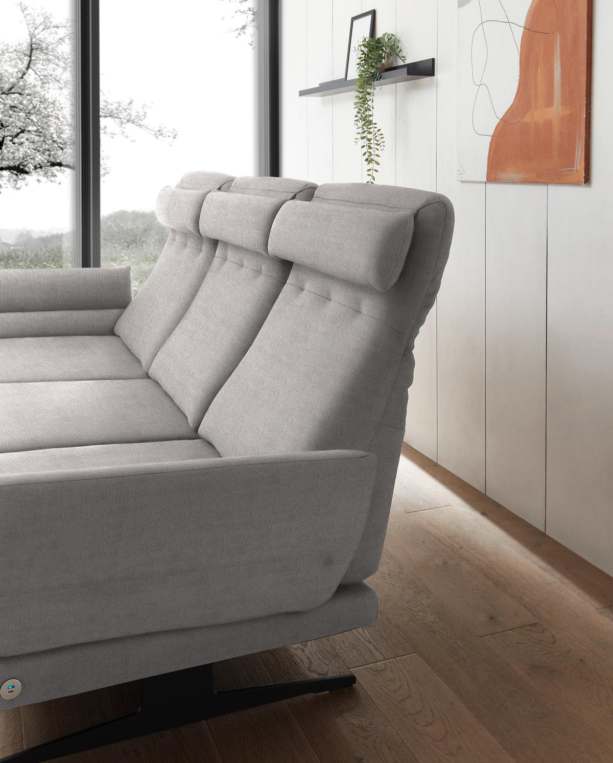 ECKSOFA Sandfarben Flachgewebe  - Sandfarben/Schwarz, Design, Textil/Metall (176-217/259-307cm) - Dieter Knoll