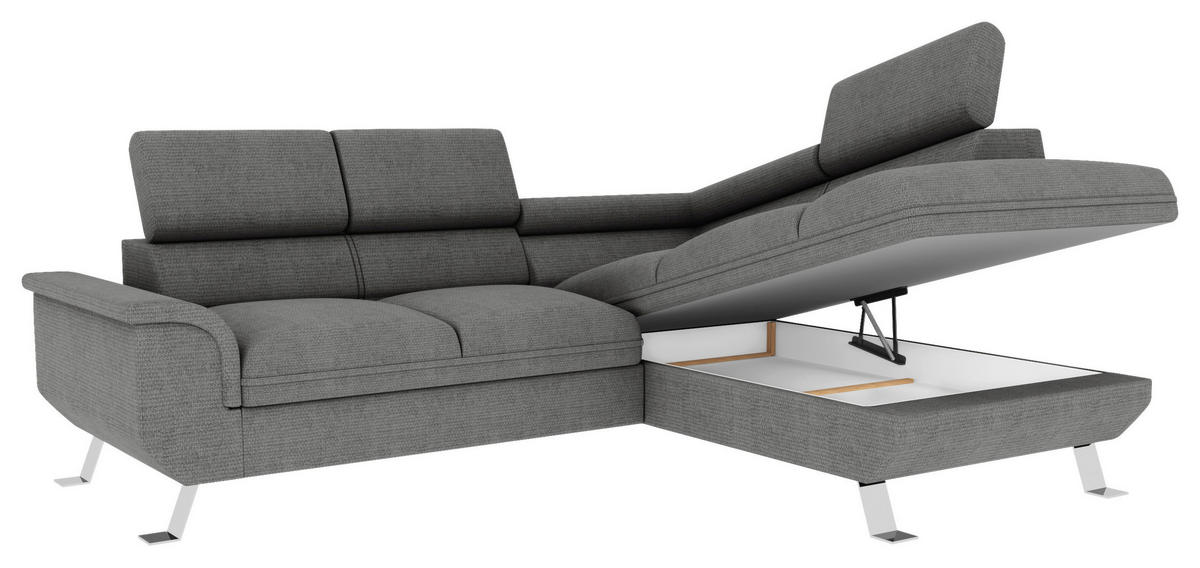 ECKSOFA in Struktur Anthrazit  - Anthrazit/Silberfarben, Konventionell, Textil/Metall (268/207cm) - MID.YOU