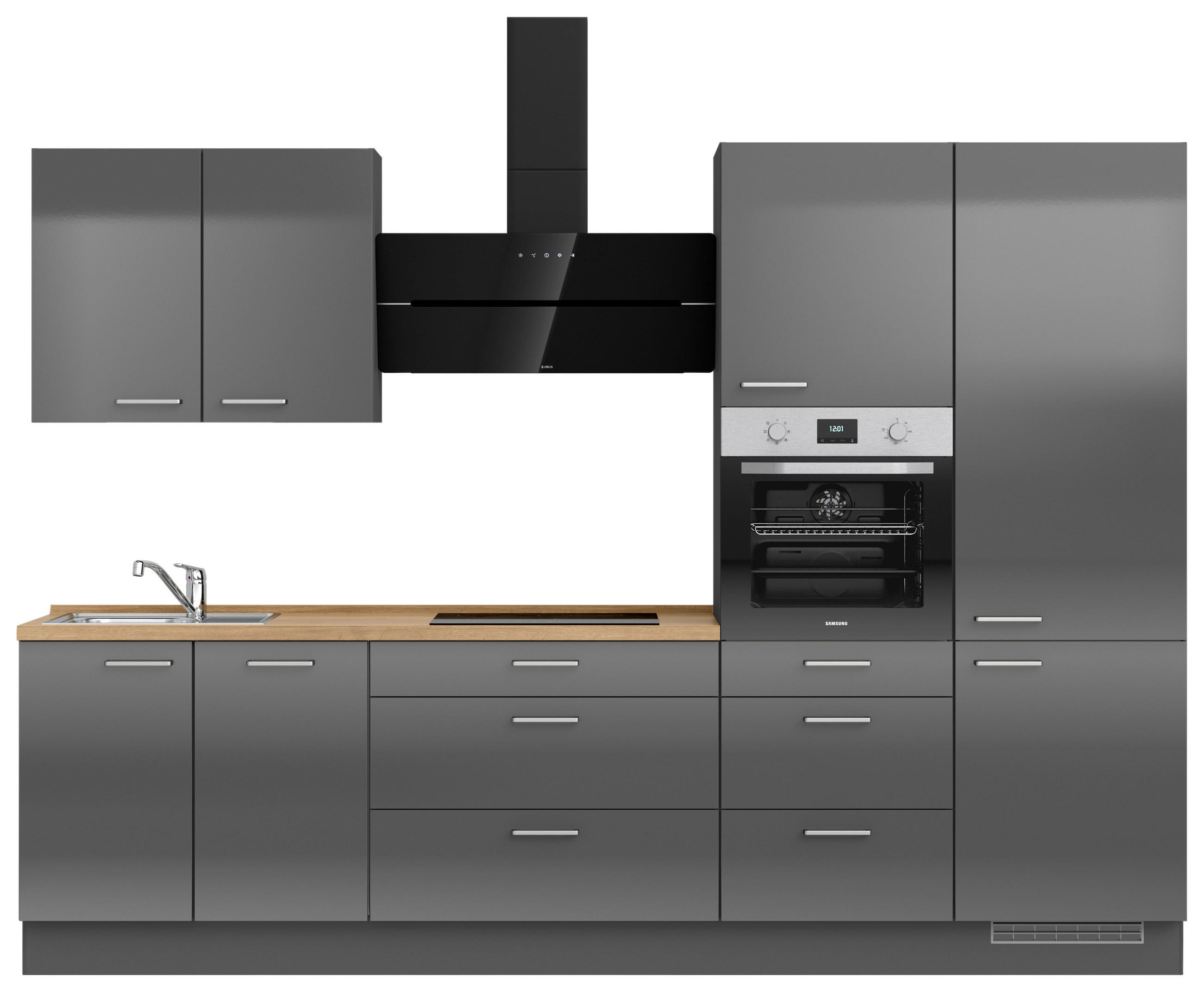 KÜCHENBLOCK 300 cm   in Eichefarben, Schieferfarben  - Schieferfarben/Edelstahlfarben, MODERN, Holzwerkstoff/Metall (300cm) - Nobilia