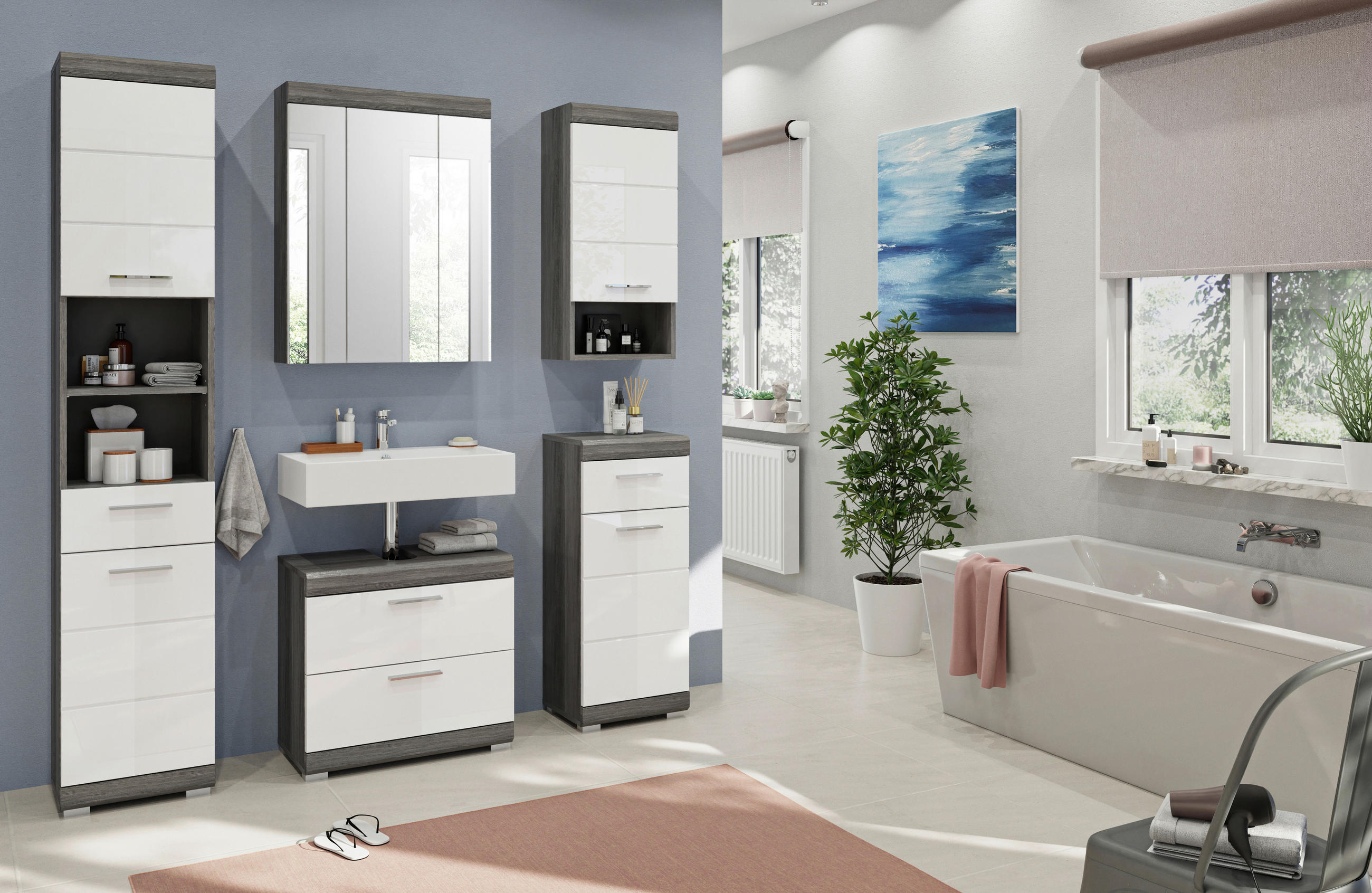 KÚPEĽŇA biela s vysokým leskom  - biela s vysokým leskom, Modern, kompozitné drevo/plast (134cm) - MID.YOU