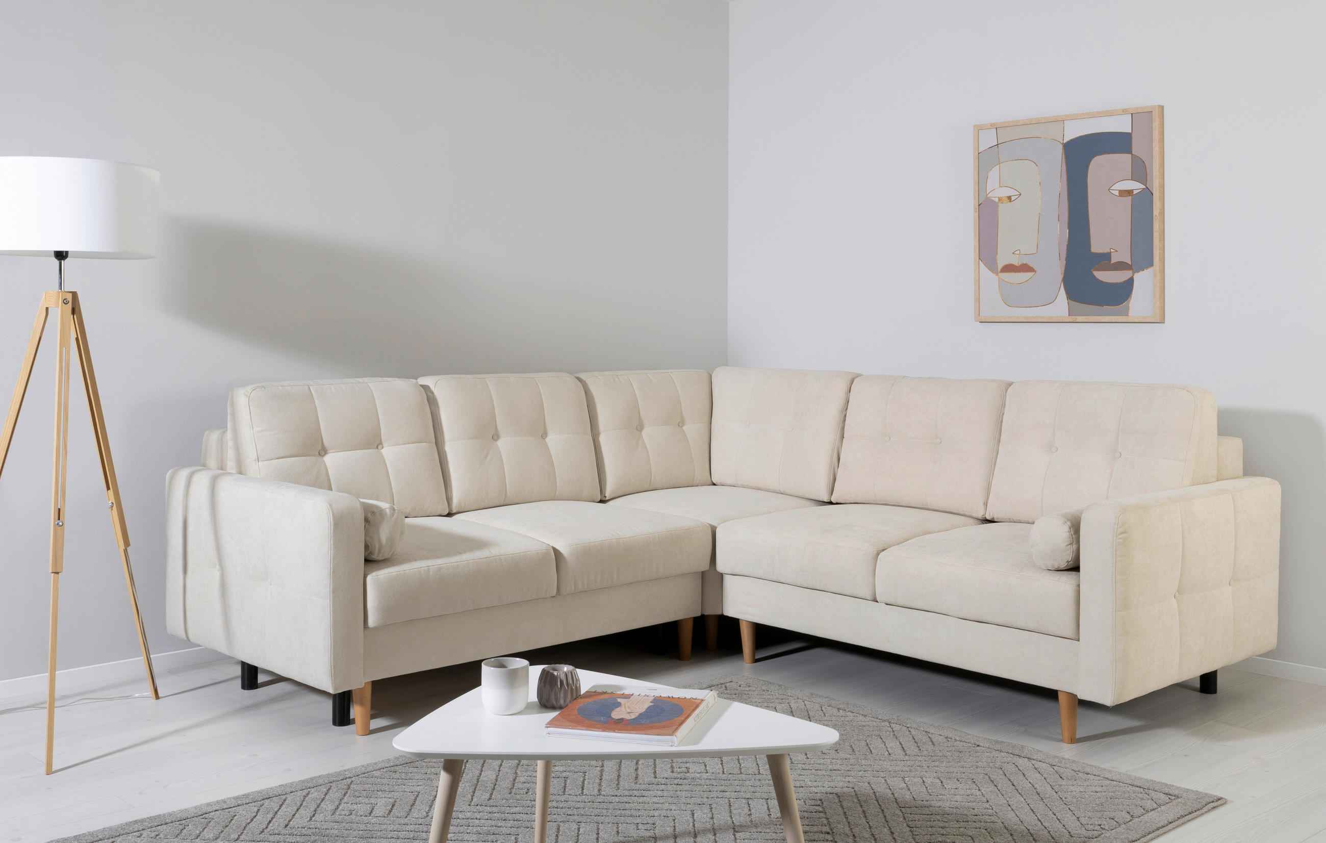 ECKSOFA in Beige - Beige/Buchefarben, Design, Holz/Textil (242/242cm) - MID.YOU