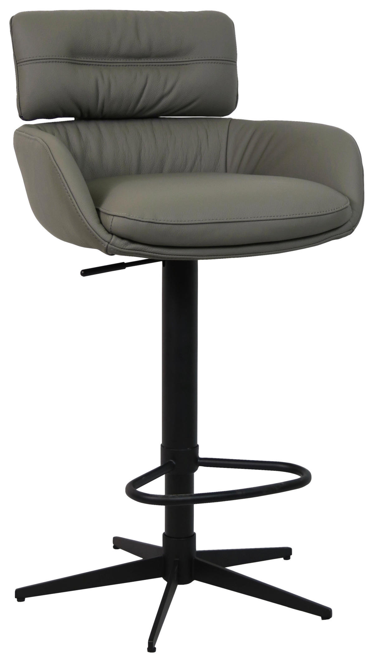 BARHOCKER Echtleder Schwarz, Dunkelgrau Eisen Lederauswahl, Sitzfläche 360° drehbar  - Dunkelgrau/Schwarz, Design, Leder/Metall (54/99-116,5/52cm) - Dieter Knoll