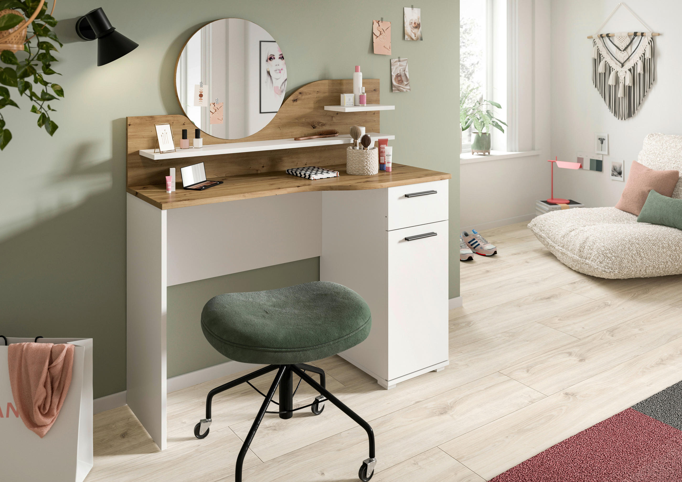 TOALETNÝ STOLÍK, biela, farba duba, 110/135/46 cm - čierna/biela, Design, kompozitné drevo/plast (110/135/46cm) - MID.YOU