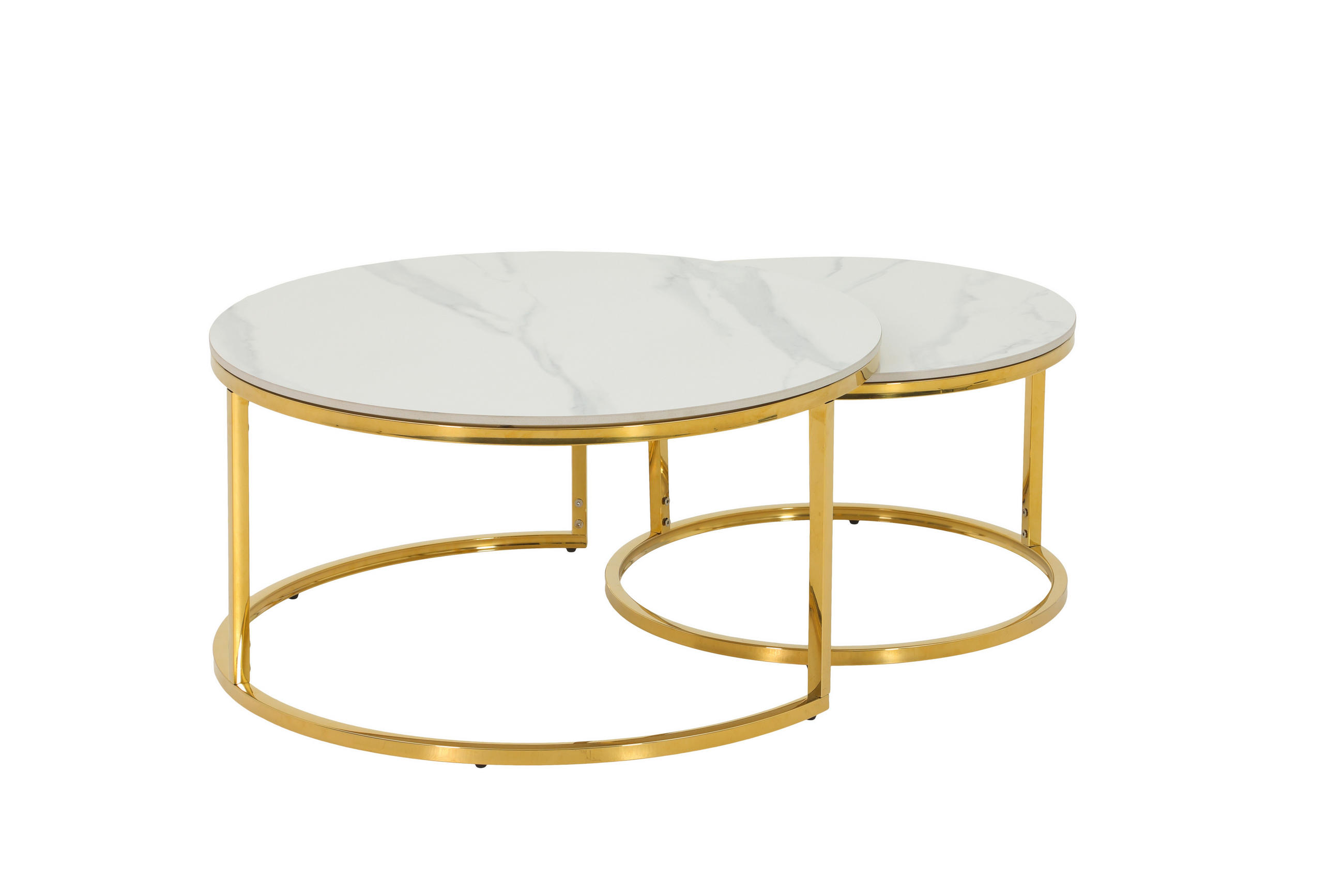 COUCHTISCHSET rund Weiß  - Goldfarben/Weiß, Design, Stein (80/60/41/37cm) - Livetastic