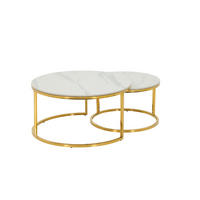 COUCHTISCHSET rund Weiß  - Goldfarben/Weiß, Design, Stein (80/60/41/37cm) - Livetastic