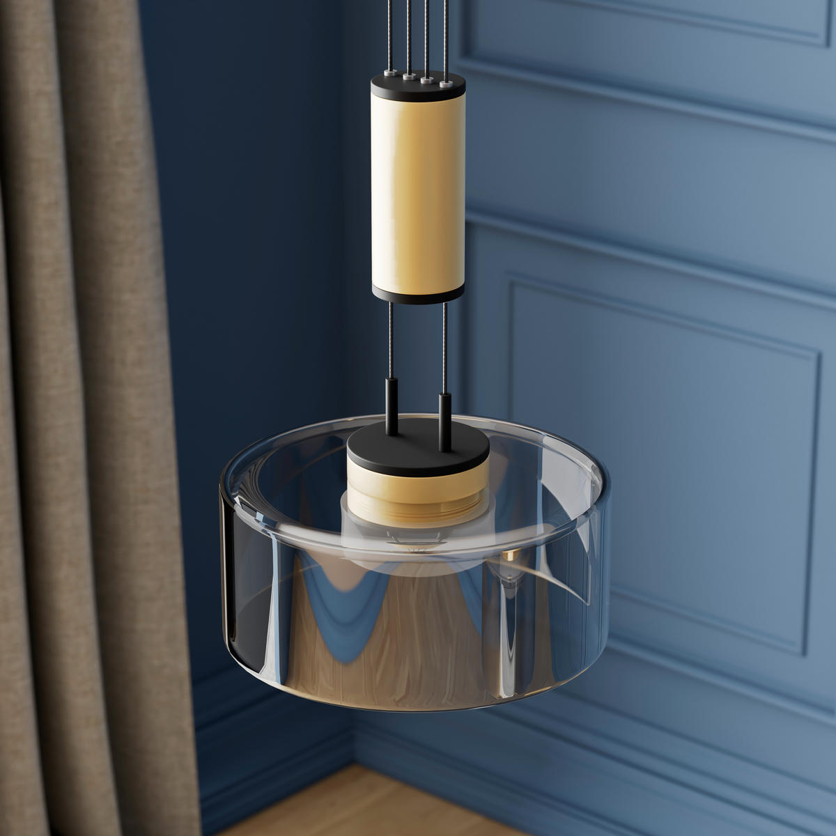 LED-PENDELLAMPA Lavin 64/20/160 cm  - svart, Design, metall/glas (64/20/160cm) - Fischer & Honsel