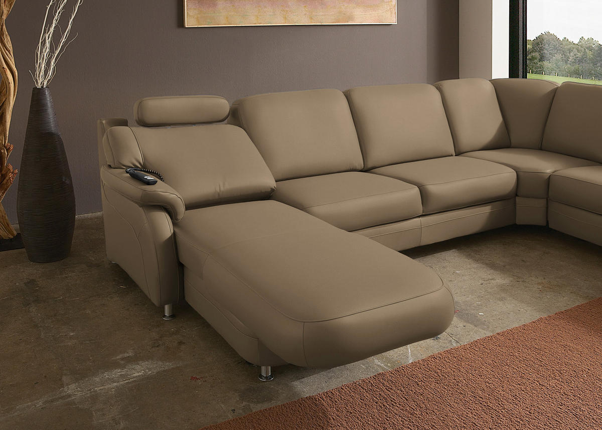 WOHNLANDSCHAFT Echtleder Khaki  - Khaki/Alufarben, Konventionell, Leder/Metall (165/329/239cm) - Beldomo Premium