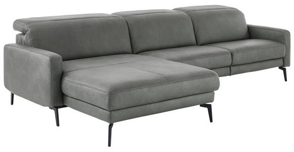ECKSOFA Anthrazit Echtleder Kopfteilverstellung  - Anthrazit/Schwarz, Design, Leder/Metall (179/323cm) - Dieter Knoll