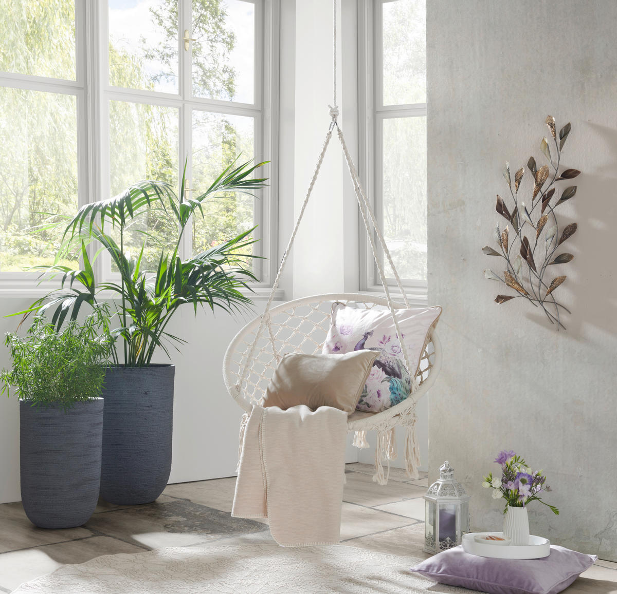 HÄNGESESSEL  - Creme, LIFESTYLE, Textil/Metall (120/80/80cm) - Ambia Home