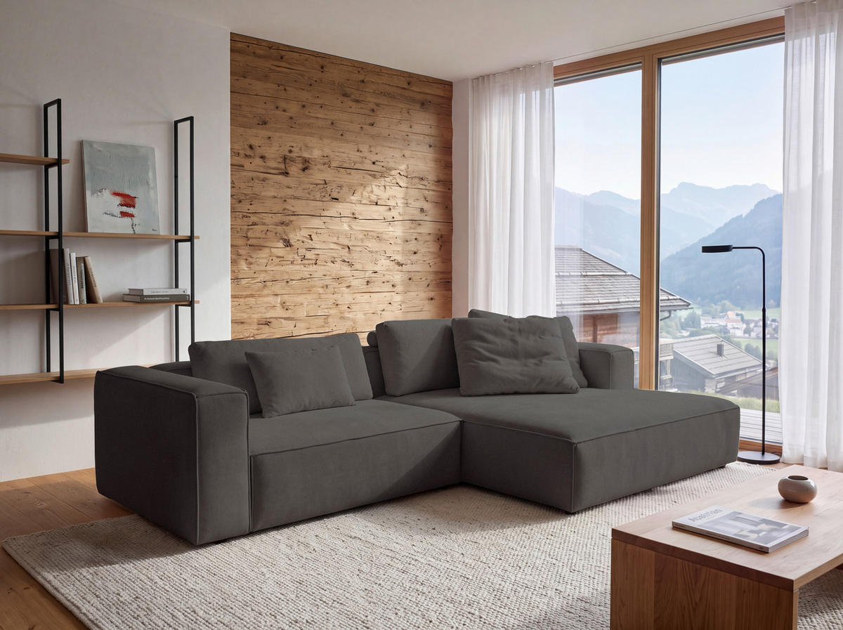 ECKSOFA Dunkelbraun Chenille Rücken echt  - Dunkelbraun/Schwarz, MODERN, Kunststoff/Textil (296/185cm) - Hom`in