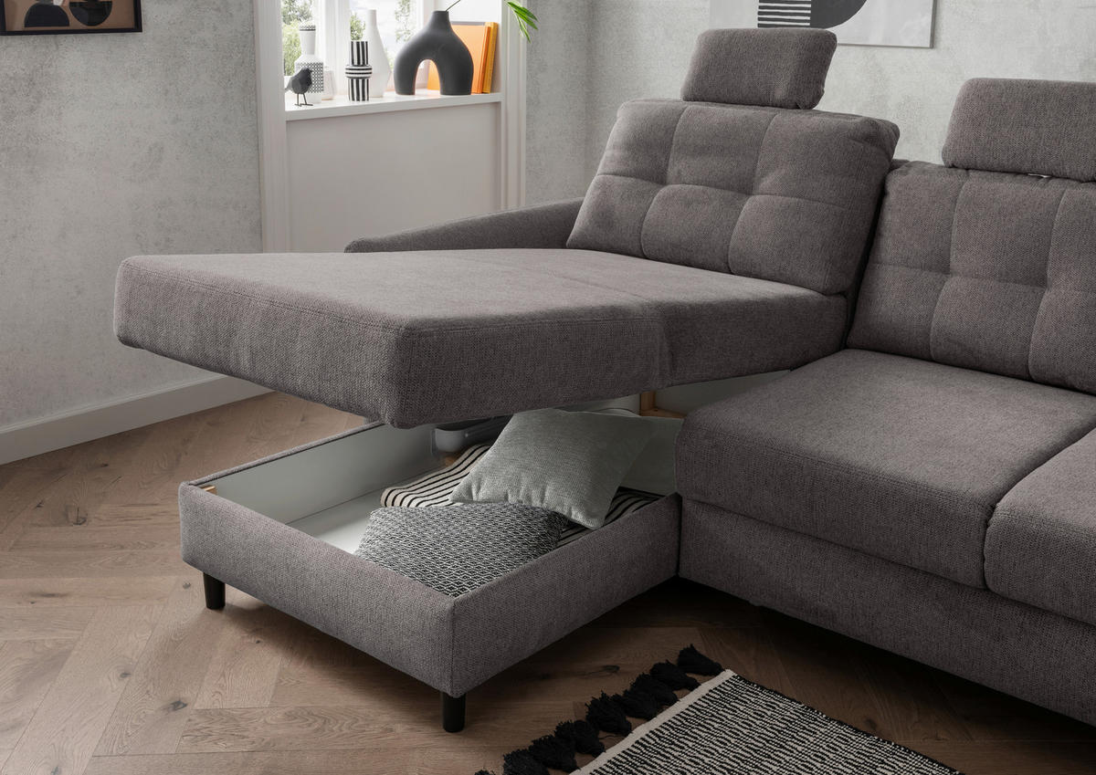ECKSOFA in Chenille Graubraun  - Graubraun/Hellgrau, Modern, Holz/Textil (176/250-280cm) - Livetastic