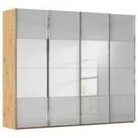 SCHWEBETÜRENSCHRANK 271/235/68 cm 4-türig Eiche Artisan, Seidengrau  - Chromfarben/Seidengrau, Design, Glas/Holzwerkstoff (271/235/68cm) - Novel