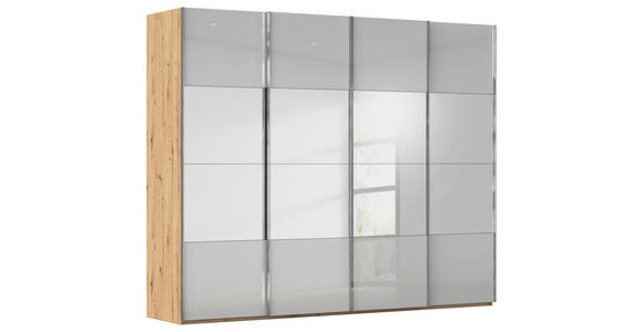 SCHWEBETÜRENSCHRANK  in Eiche Artisan, Seidengrau  - Chromfarben/Seidengrau, Design, Glas/Holzwerkstoff (271/235/68cm) - Novel