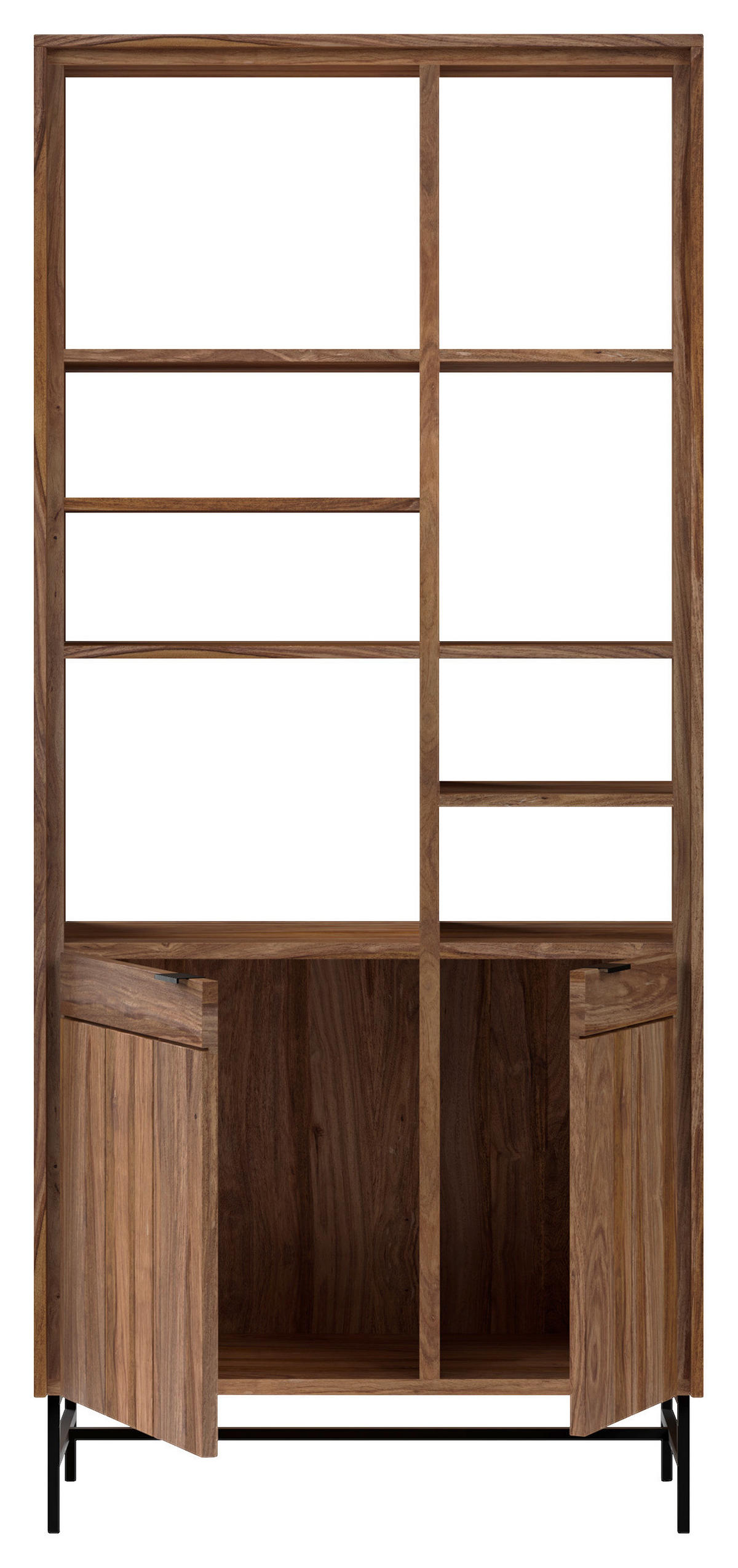 REGAL Sheesham massiv Braun, Honig  - Schwarz/Braun, Design, Holz/Metall (82,2/184,1/38cm) - Carryhome