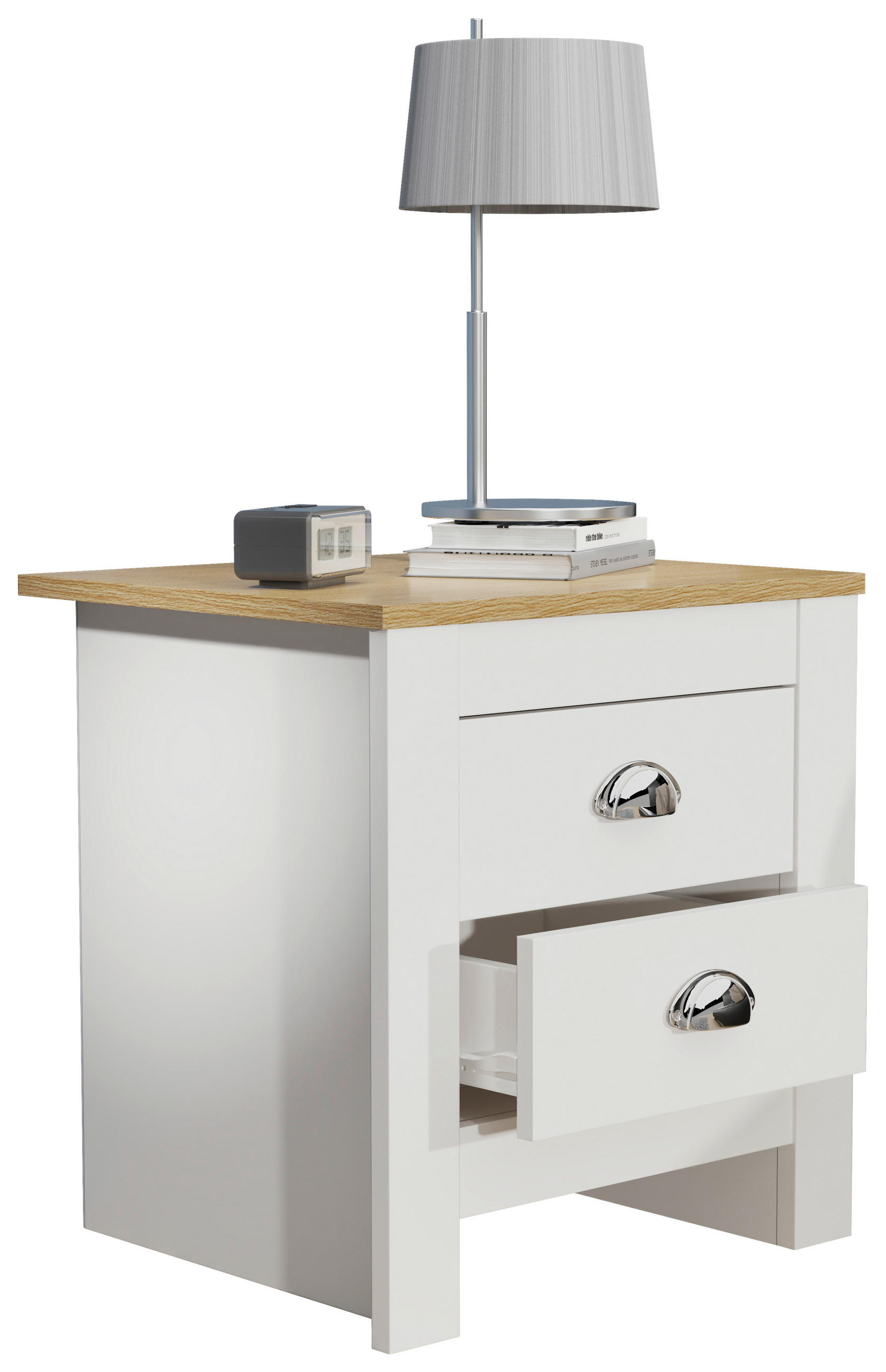 Thumbnail - Mid.you Nachtschrank, Weiß, Eiche, Metall, 2 Schublade(n) Schubladen, 45x48x39.5 cm, Schlafzimmer, Nachttische