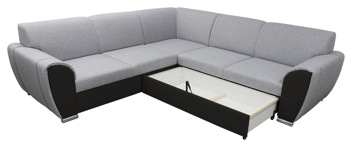 ECKSOFA in Flachgewebe Schwarz, Hellgrau  266/266 cm  - Silberfarben/Hellgrau, Design, Kunststoff/Textil (266/266cm) - Livetastic
