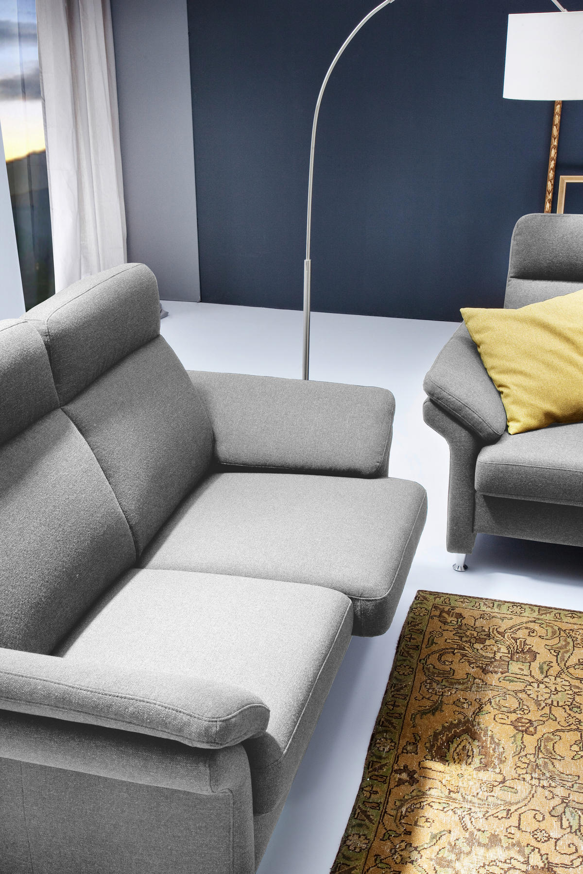 3-SITZER-SOFA in Flachgewebe Hellgrau  - Hellgrau/Alufarben, Modern, Textil/Metall (196/103/89cm) - Pure Home Comfort