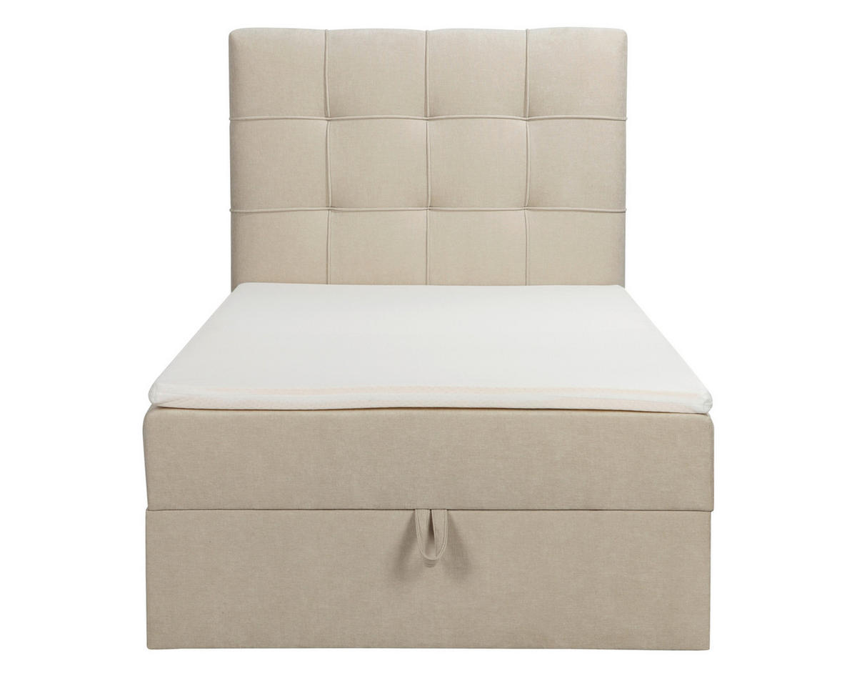BOXBETT 100/200 cm,  in Beige, Matratze, gepolstertes Kopfteil, Bettkasten, Topper, H3 = fest  - Beige/Schwarz, Basics, Kunststoff/Textil (100/200cm) - Chameo