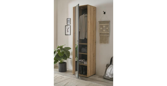 GARDEROBENSCHRANK 57/195/38 cm  - Schwarz/Eiche Artisan, Design, Glas/Holzwerkstoff (57/195/38cm) - Carryhome