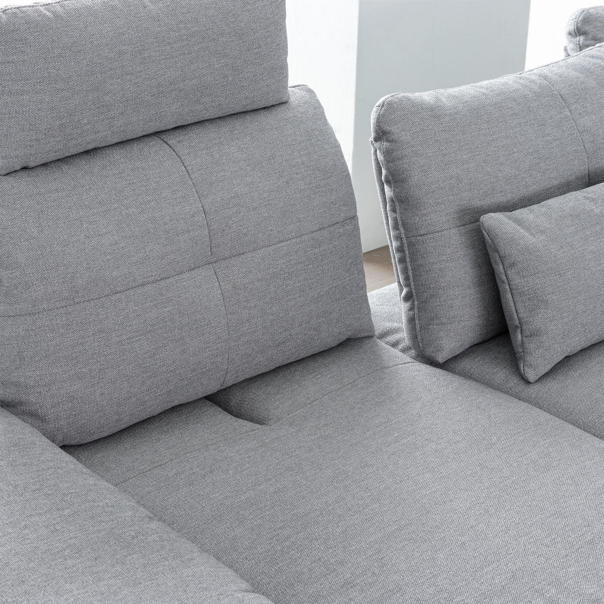 ECKSOFA in Flachgewebe Hellgrau  - Hellgrau/Schwarz, Design, Textil/Metall (271/344cm) - Chilliano