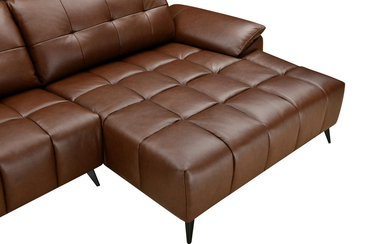 ECKSOFA in Lederlook Echtleder Braun   - Schwarz/Braun, Design, Leder/Textil (266/86/120cm) - MID.YOU