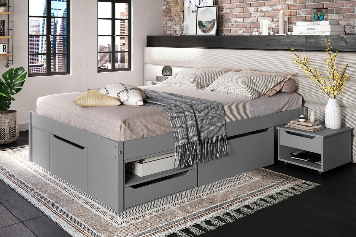 STAURAUMBETT 140/200 cm  in Grau   - Naturfarben/Grau, Basics, Holz/Holzwerkstoff (140/200cm) - MID.YOU