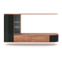 WOHNWAND 4-teilig  in Eichefarben, Schwarz  255/130/40 cm  - Eichefarben/Schwarz, Design, Glas/Holzwerkstoff (255/130/40cm) - MID.YOU