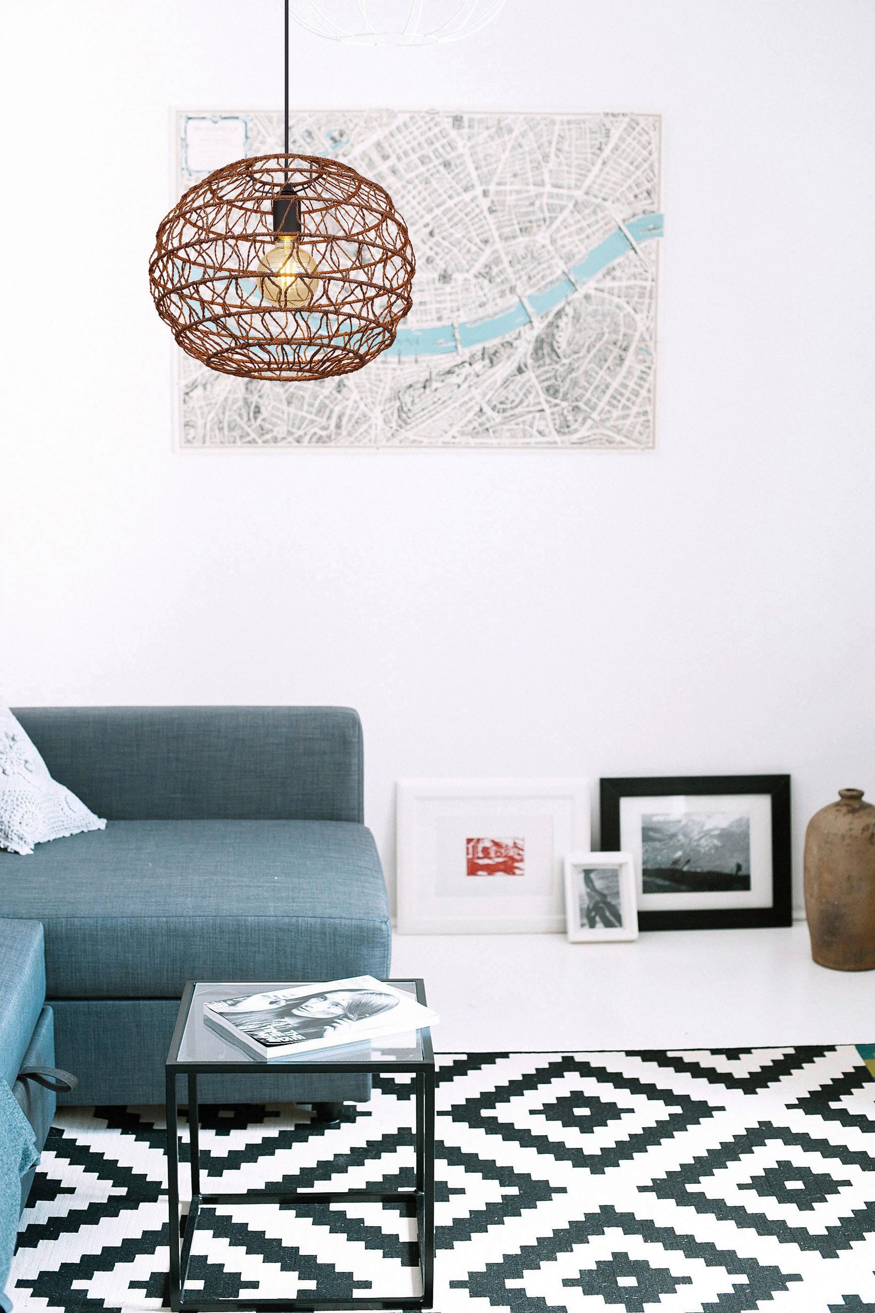 HÄNGLAMPA 39/120 cm  - svart/mörkbrun, Natur, metall/papper (39/120cm) - Globo