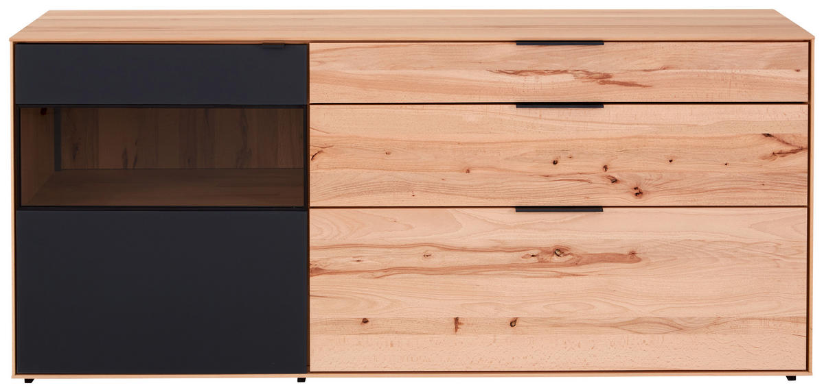 SIDEBOARD LINA  in 185/81/49 cm  - Anthrazit/Buchefarben, Design, Glas/Holz (185/81/49cm) - Valnatura