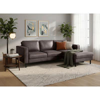 ECKSOFA 232/161 cm WATKINS in Lederlook, Mikrofaser Echtleder Dunkelgrau  232/161 cm  - Dunkelgrau/Schwarz, MODERN, Leder/Textil (232/161cm) - Trendmanufaktur