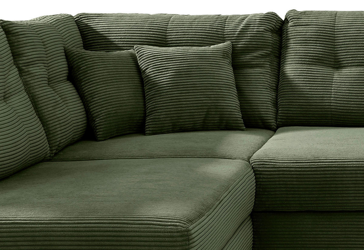 WOHNLANDSCHAFT in Cord Dunkelgrün  - Dunkelgrün/Naturfarben, Modern, Holz/Textil (206/338-352/176cm) - Livetastic