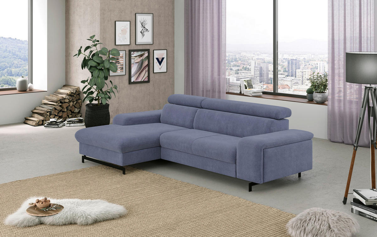 ECKSOFA Blau Chenille  - Blau/Schwarz, Textil/Metall (165/267cm) - MID.YOU
