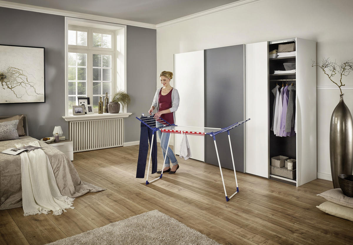 STANDTROCKNER PEGASUS 150 SOLID SLIM 157/55/87 cm  - Blau/Weiß, Basics, Kunststoff/Metall (157/55/87cm) - Leifheit
