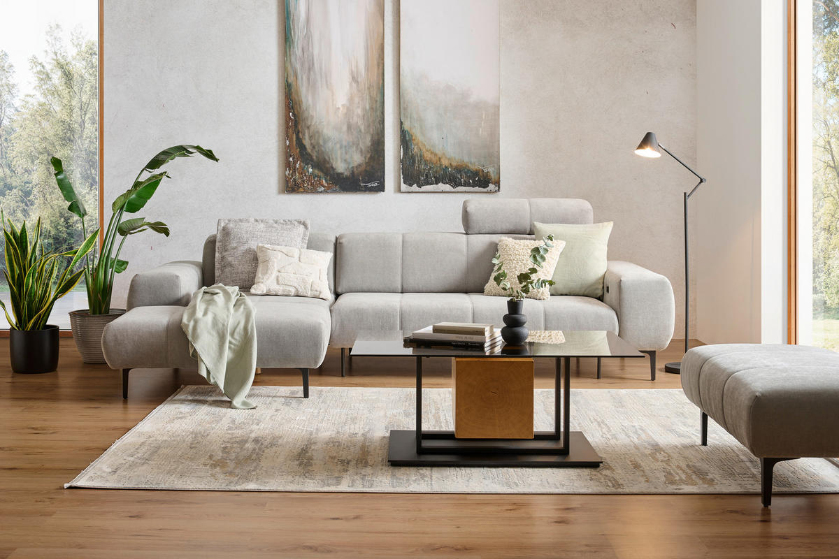 ECKSOFA in Chenille Grau  - Schwarz/Grau, Design, Textil/Metall (167/311cm) - Xora