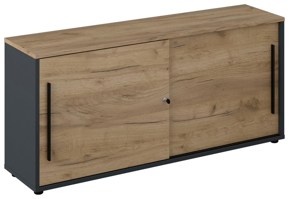 ŠIROKÁ KOMODA, antracitová, dub artisan, 160/73,8/40 cm - antracitová/dub artisan, Konventionell, kompozitné drevo (160/73,8/40cm) - Voleo