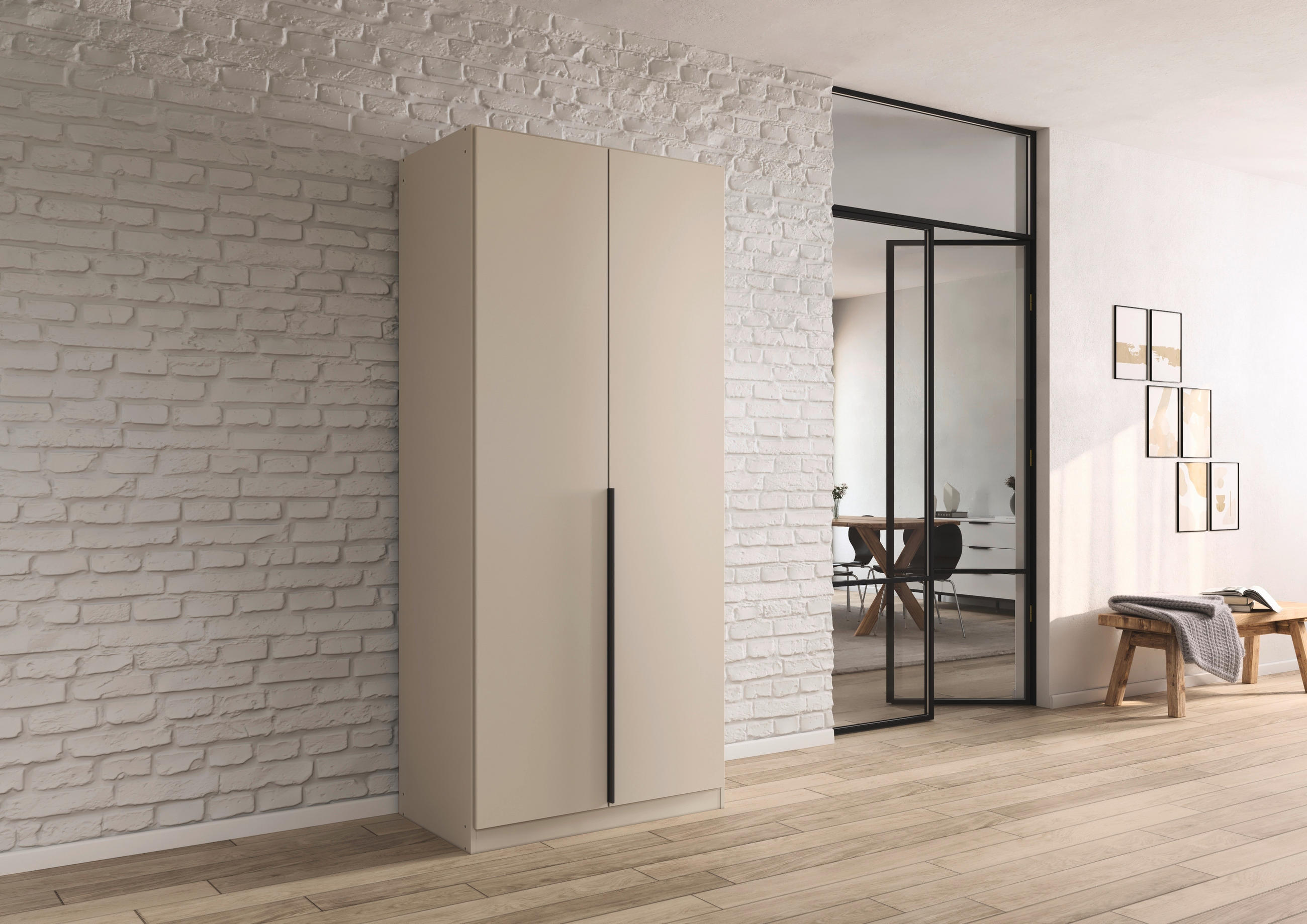 DREHTÜRENSCHRANK in Champagner  - Champagner/Grau, Modern, Holzwerkstoff/Metall (91/229/54cm) - Rauch Möbel