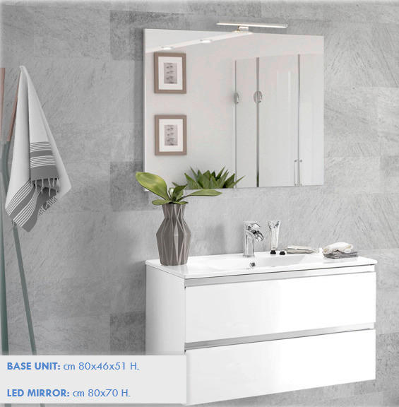 KOPALNICA  bela  - bela/visoki sijaj, steklo/leseni material (80/51/46cm) - Italstyle