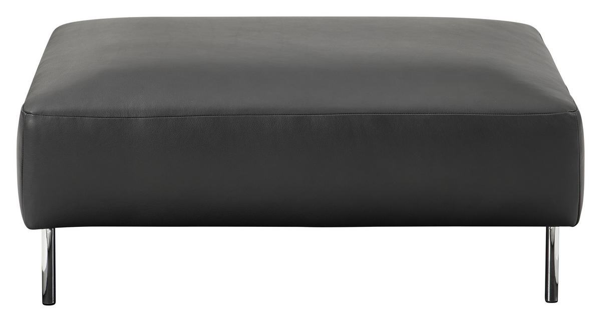 HOCKER in Leder Schwarz  - Chromfarben/Schwarz, Design, Leder/Metall (100/41/70cm) - Johann Jakob
