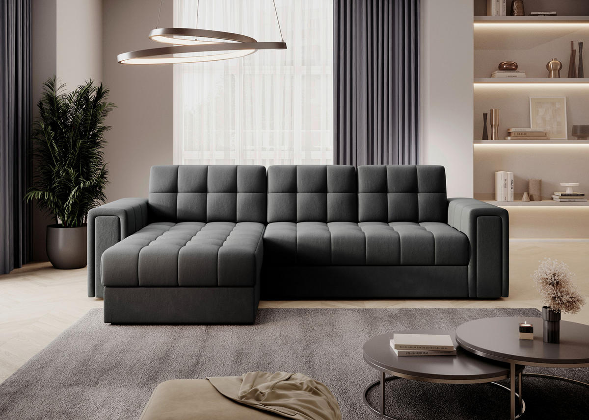 ECKSOFA Plüsch Dunkelgrau  - Dunkelgrau, Design, Kunststoff/Textil (260/150cm) - MID.YOU