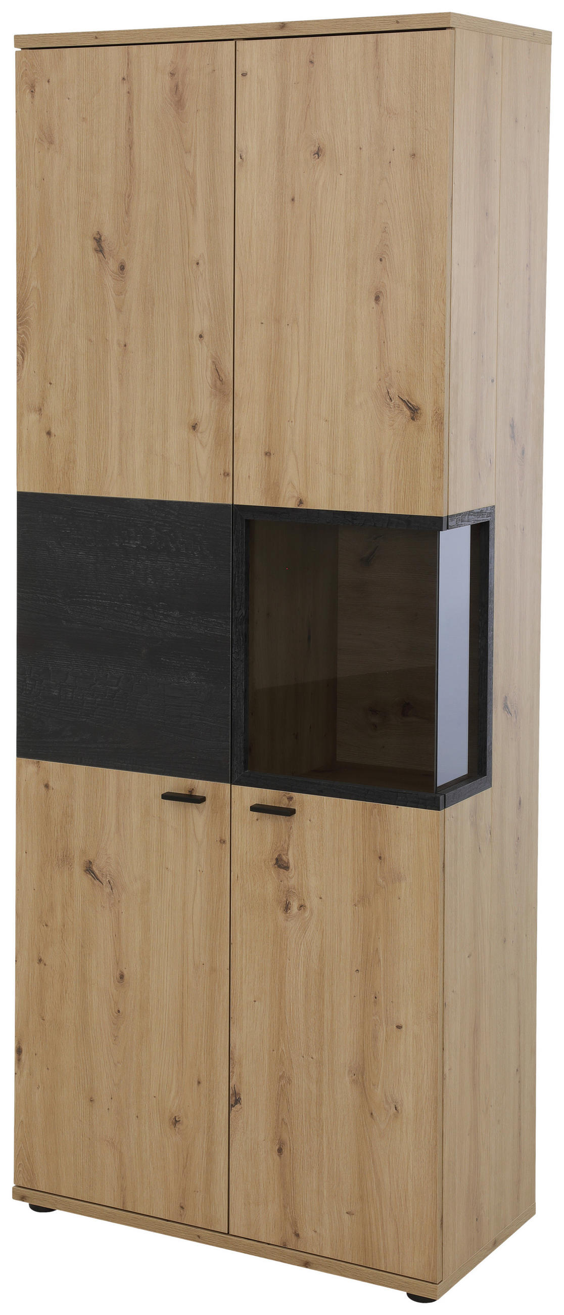 VITRINE in Eiche Artisan  - Schwarz/Eiche Artisan, MODERN, Glas/Holzwerkstoff (80/197/40cm) - MID.YOU