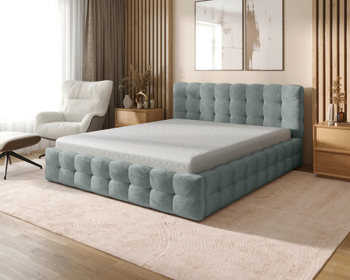 POLSTERBETT 160/200 cm,  in Hellgrau, gepolstertes Kopfteil, Lattenrost, Bettkasten,  - Hellgrau/Schwarz, MODERN, Holz/Kunststoff (160/200cm) - Chameo