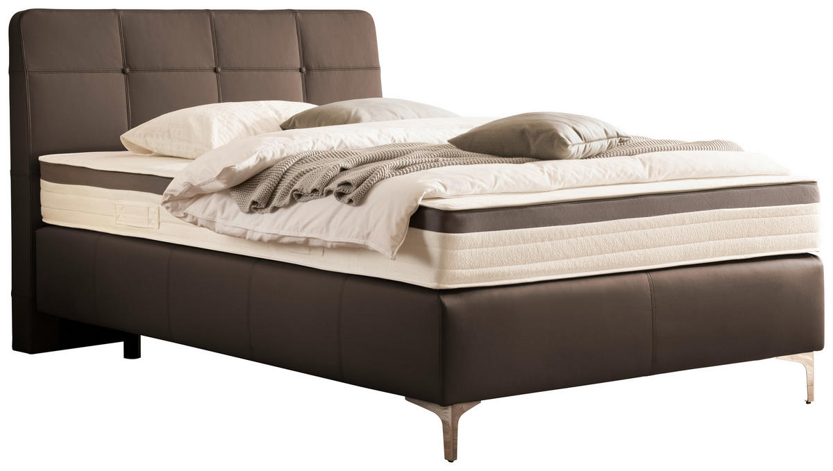 LIT BOXSPRING 140/200 cm  in Braun  - Chromfarben/Braun, Basics, Leder/Holz (140/200cm) - Novel