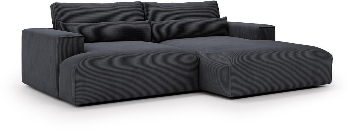 ECKSOFA Felicia Dunkelgrau Cord  - Dunkelgrau/Schwarz, Design, Kunststoff/Textil (267/187cm) - Stylife