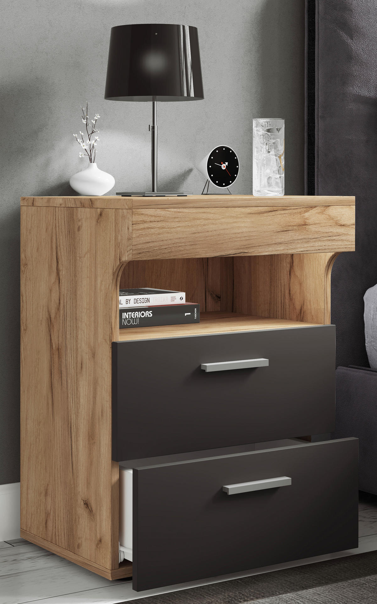 NACHTSCHRANK 45/61/39 cm  - Honigeiche/Anthrazit, MODERN, Holzwerkstoff/Kunststoff (45/61/39cm) - MID.YOU