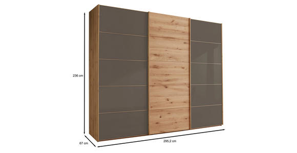 SCHWEBETÜRENSCHRANK 300/236/67 cm 3-türig  - Eiche Bianco/Dunkelbraun, Natur, Glas/Holz (300/236/67cm) - Linea Natura